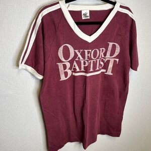 Vintage Fun Tees Oxford Baptist Ringer T Shirt Maroon Single Stitch XL USA 51